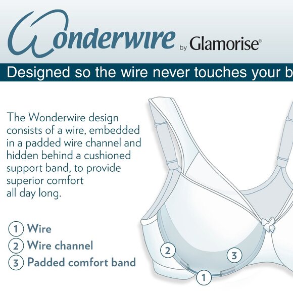 Set of 3! 38F Glamorise ELEGANCE Bra (UNDERWIRE) Lace SIDE-BONES Blue-Ice NEW - Picture 11 of 16